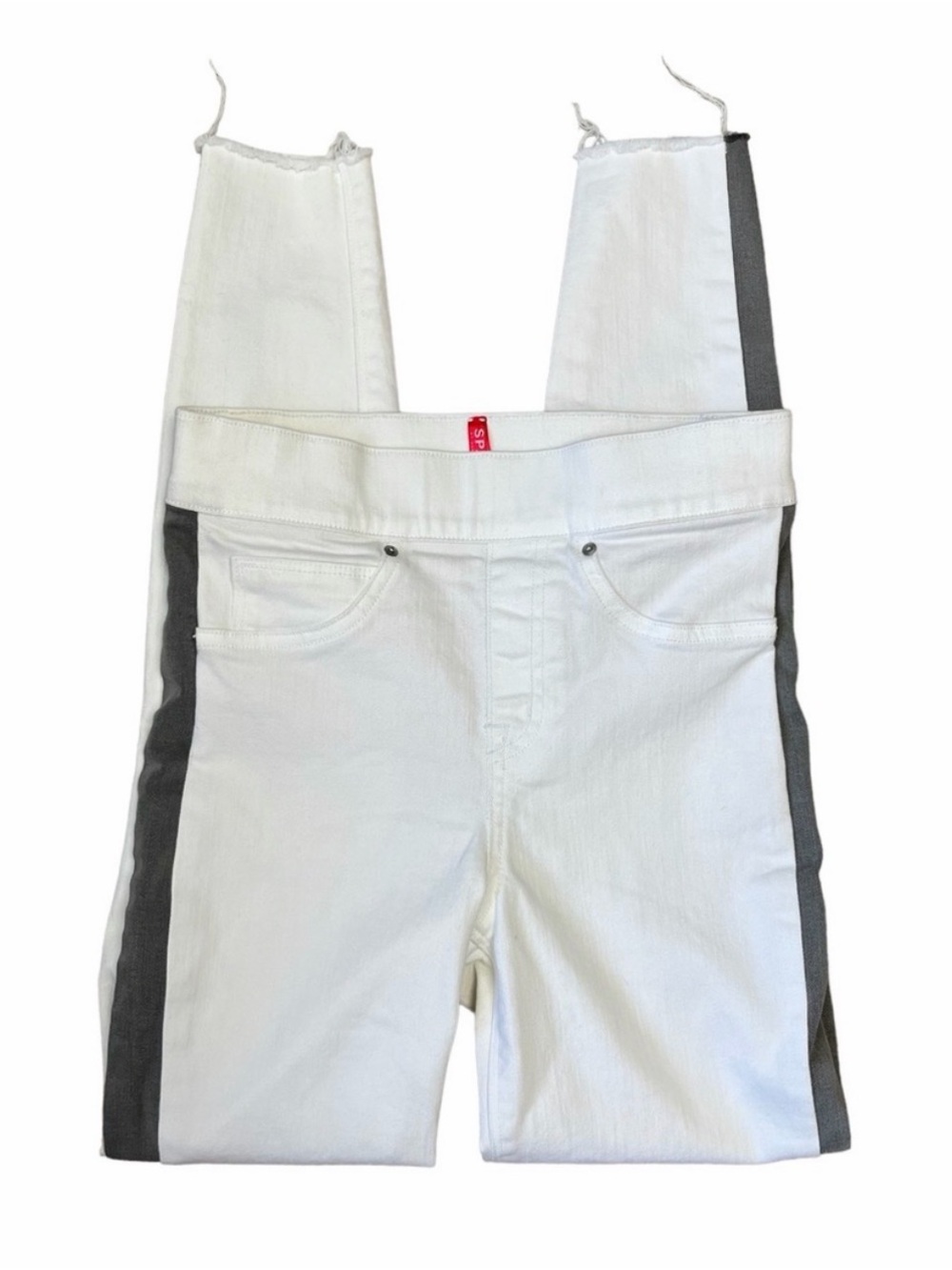 SPANX White Side Stripe Distressed Skinny Jeans